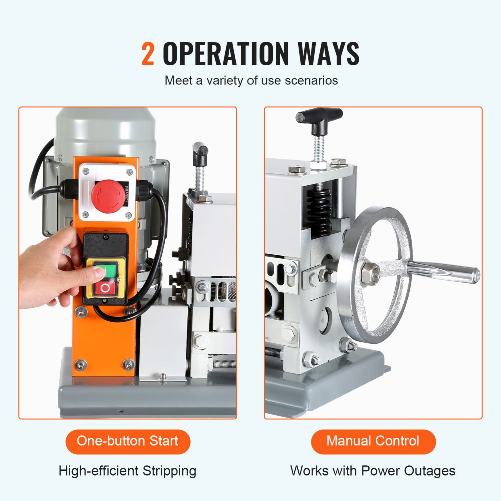 VEVOR Automatic Wire Stripping Machine, 1.5 mm-40 mm Electric Motorized Cable Stripper, 370W, 26.8 m/min Wire Peeler with An Extra Manual Crank, 11 Channels for Scrap Copper Recycling