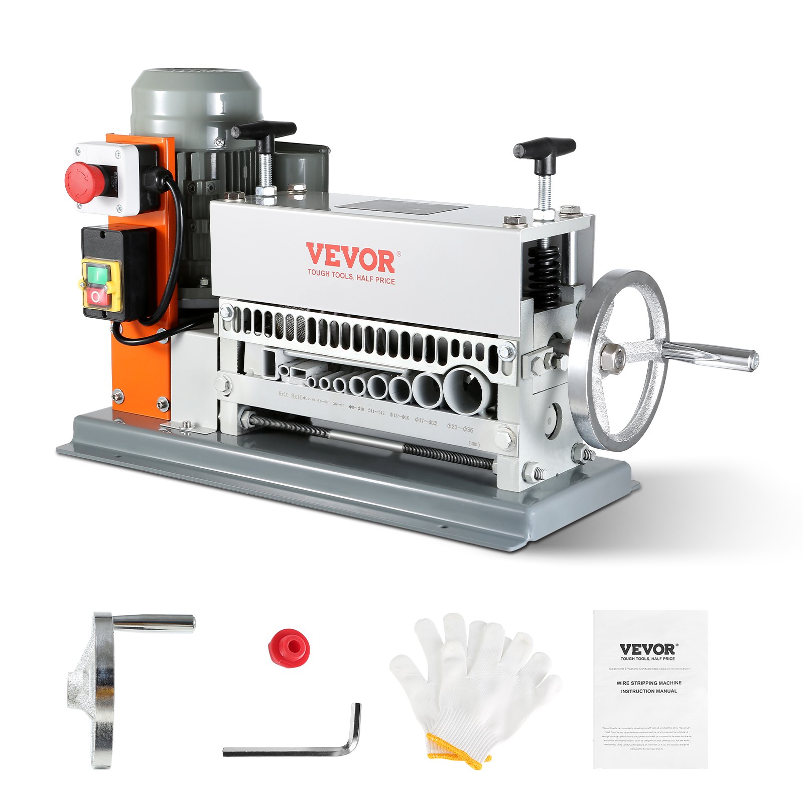 VEVOR Automatic Wire Stripping Machine, 1.5 mm-40 mm Electric Motorized Cable Stripper, 370W, 26.8 m/min Wire Peeler with An Extra Manual Crank, 11 Channels for Scrap Copper Recycling