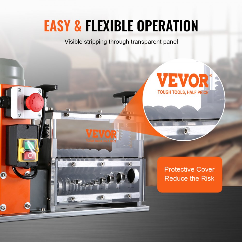 VEVOR Automatic Wire Stripping Machine, 1.5 mm-40 mm Electric Motorized Cable Stripper, 750W, 30m/min Wire Peeler with Visible Stripping Depth Reference, 10 Channels for Scrap Copper Recycling