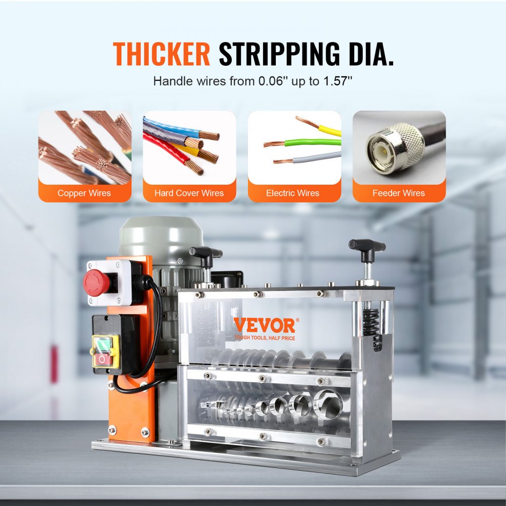 VEVOR Automatic Wire Stripping Machine, 1.5 mm-40 mm Electric Motorized Cable Stripper, 750W, 30m/min Wire Peeler with Visible Stripping Depth Reference, 10 Channels for Scrap Copper Recycling