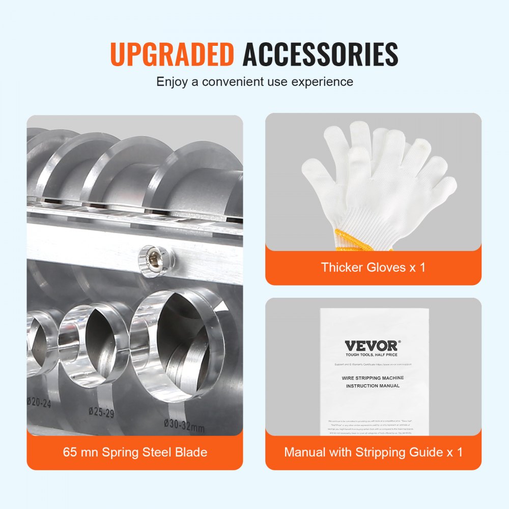 VEVOR Automatic Wire Stripping Machine, 1.5 mm-40 mm Electric Motorized Cable Stripper, 750W, 30m/min Wire Peeler with Visible Stripping Depth Reference, 10 Channels for Scrap Copper Recycling