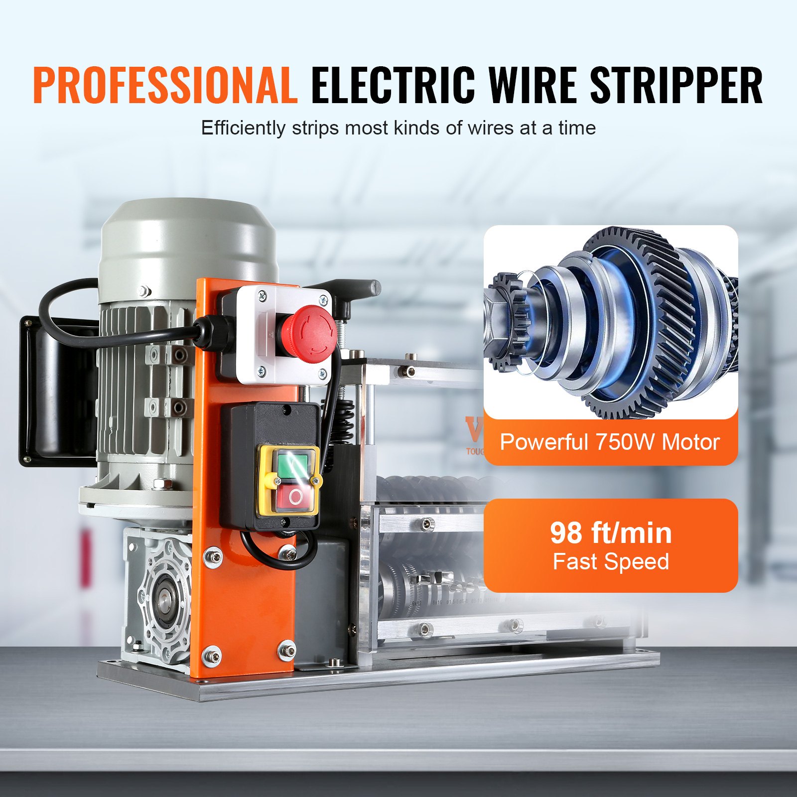 VEVOR Automatic Wire Stripping Machine, 1.5 mm-40 mm Electric Motorized Cable Stripper, 750W, 30m/min Wire Peeler with Visible Stripping Depth Reference, 10 Channels for Scrap Copper Recycling