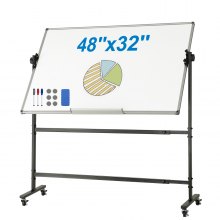 VEVOR rolovací tabule, 48x32 palcová oboustranná magnetická mobilní tabule, 360° oboustranně nastavitelná výška za sucha smazatelná tabule s kolečky a pohyblivým podnosem pro kancelářskou školu
