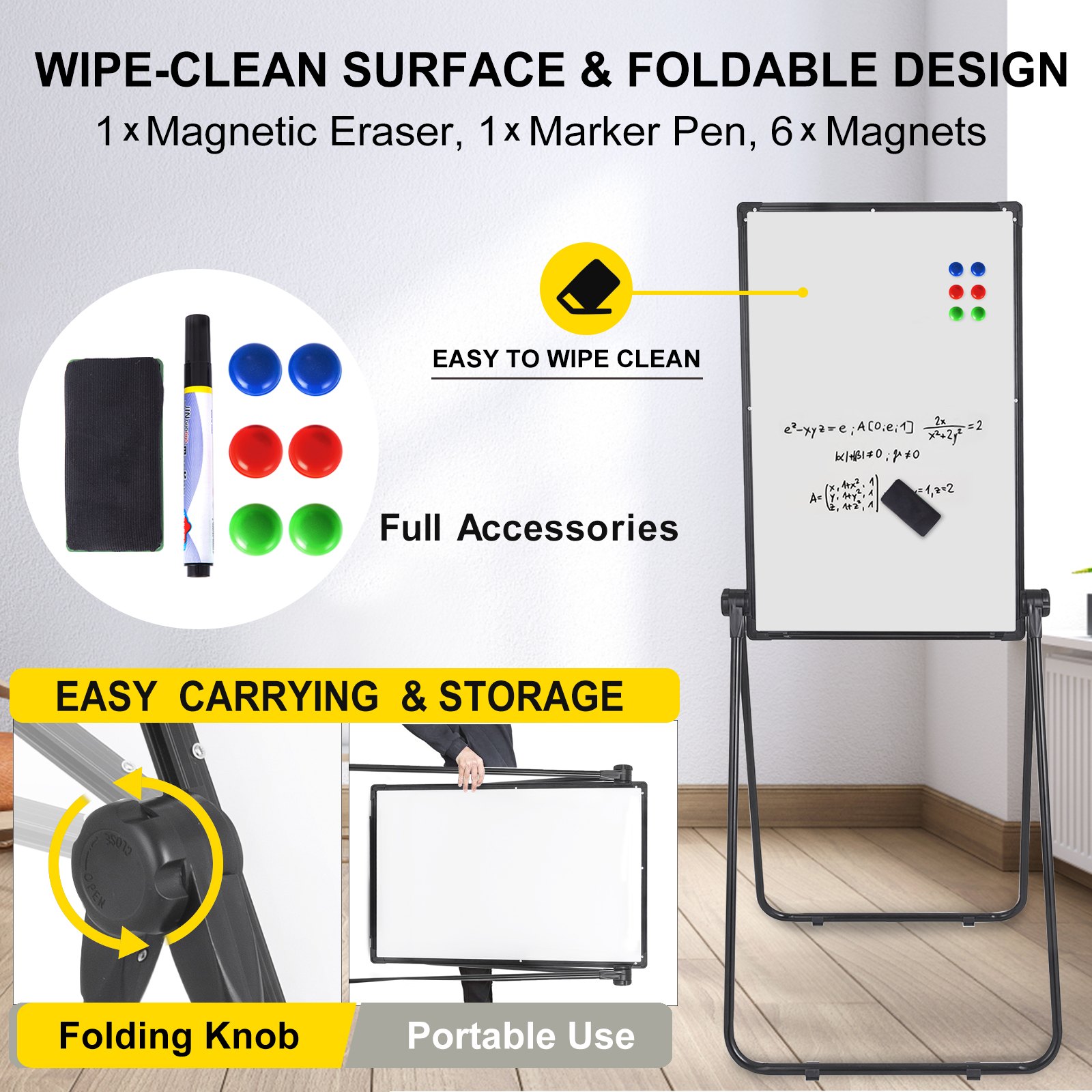 Single Sided Magnetic Whiteboard Stand 60x90cm Telescopic U-Stand Flipchart