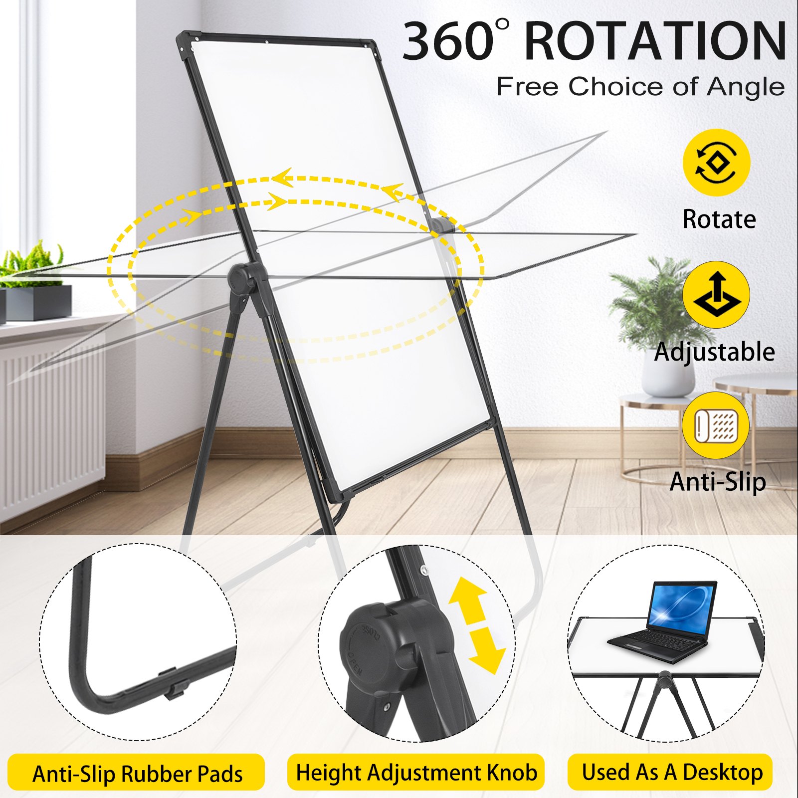 Single Sided Magnetic Whiteboard Stand 60x90cm Telescopic U-Stand Flipchart