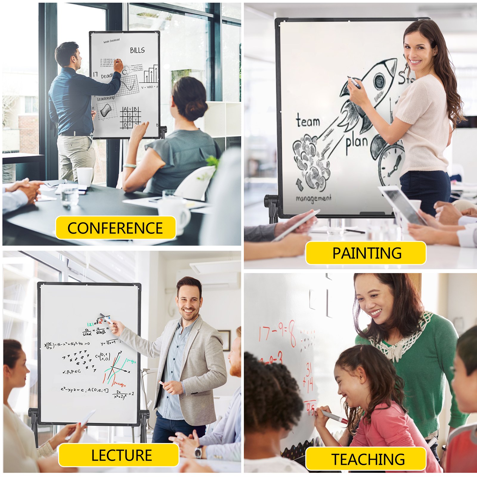 Single Sided Magnetic Whiteboard Stand 60x90cm Telescopic U-Stand Flipchart