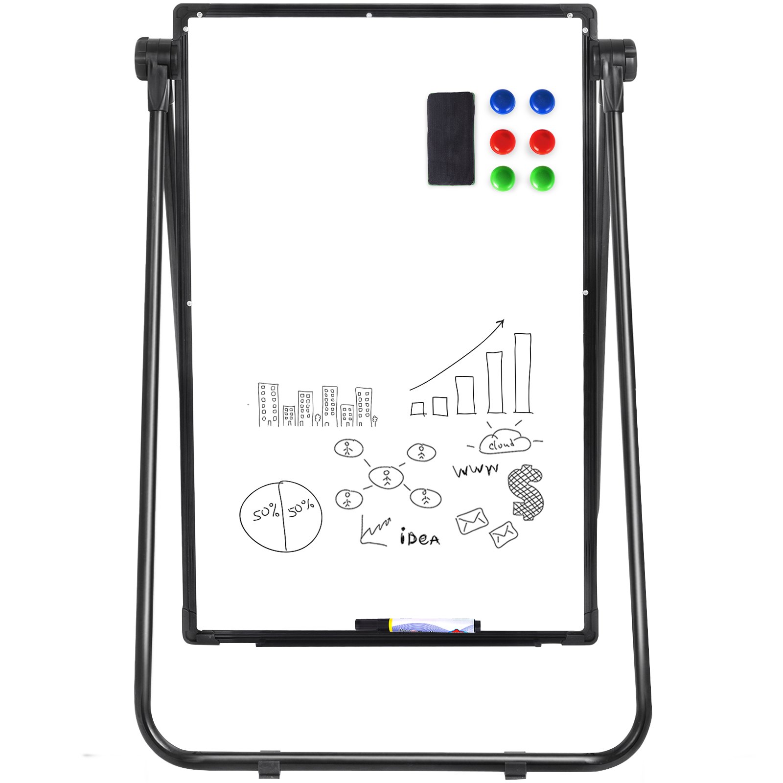 Single Sided Magnetic Whiteboard Stand 60x90cm Telescopic U-Stand Flipchart