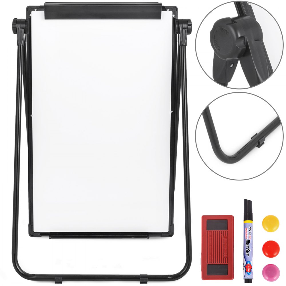 VEVOR Magnetic White Board 26 x 36 inch Rotatable Dry Erase Board Rotatable Height Adjustable 3.1ft-5.6ft Foldable Double Sides