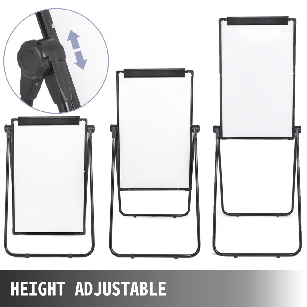VEVOR Magnetic White Board 26 x 36 inch Rotatable Dry Erase Board Rotatable Height Adjustable 3.1ft-5.6ft Foldable Double Sides