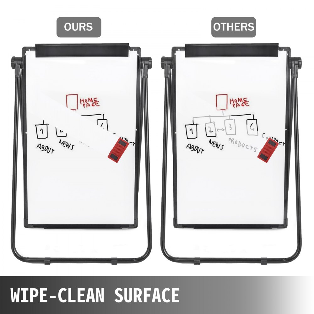 VEVOR Magnetic White Board 26 x 36 inch Rotatable Dry Erase Board Rotatable Height Adjustable 3.1ft-5.6ft Foldable Double Sides