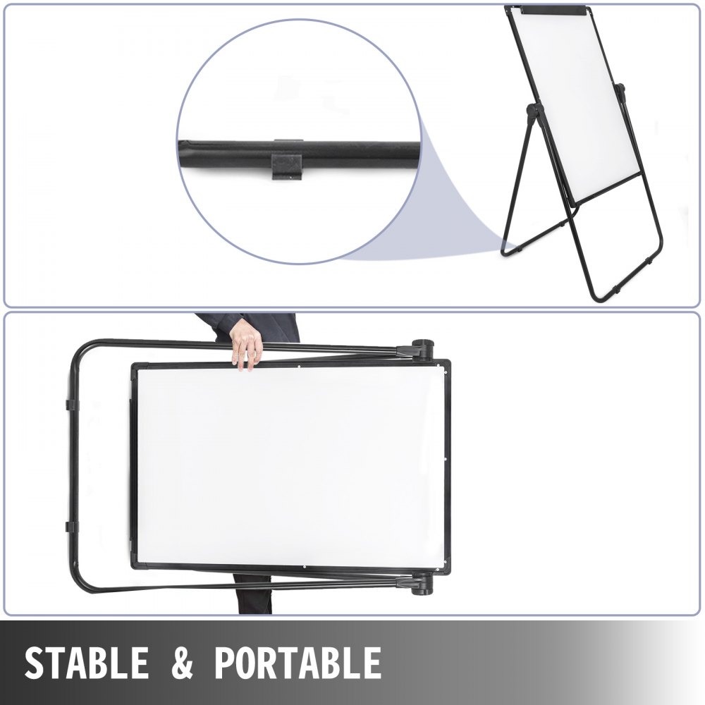 VEVOR Magnetic White Board 26 x 36 inch Rotatable Dry Erase Board Rotatable Height Adjustable 3.1ft-5.6ft Foldable Double Sides