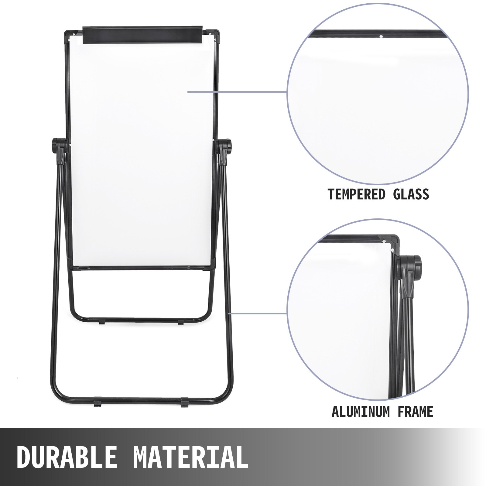 VEVOR Magnetic White Board 26 x 36 inch Rotatable Dry Erase Board Rotatable Height Adjustable 3.1ft-5.6ft Foldable Double Sides