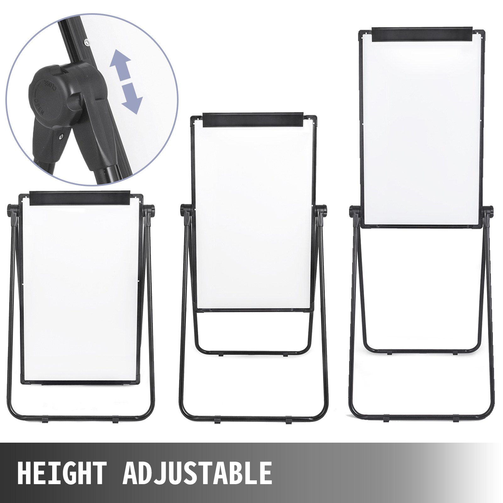 VEVOR Magnetic White Board 26 x 36 inch Rotatable Dry Erase Board Rotatable Height Adjustable 3.1ft-5.6ft Foldable Double Sides