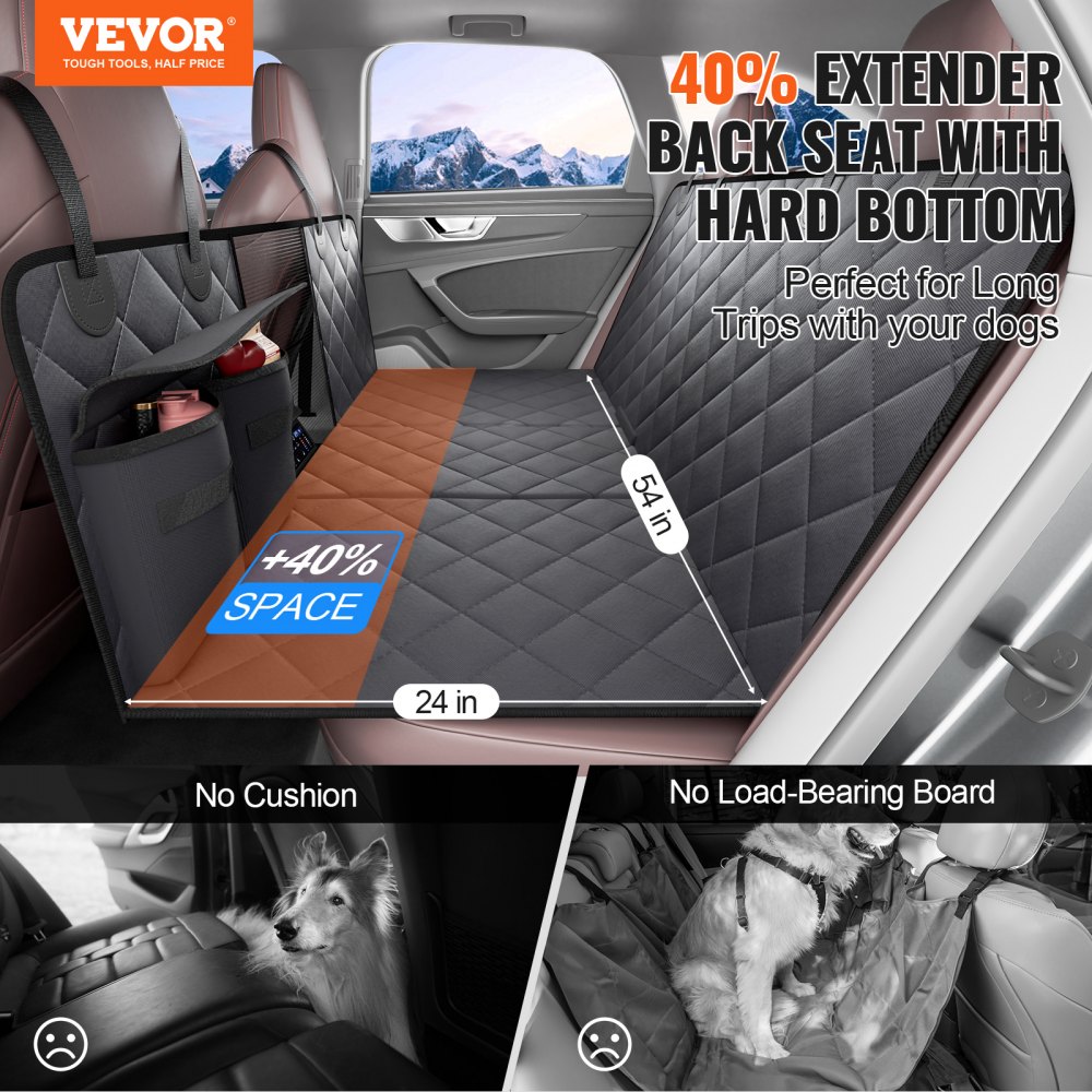 VEVOR Back Seat Extender for Dogs,Dog Hammock for Car Back seat,Waterproof Hard Bottom Dog Car Seat Cover for Back Seat 54"x24",Supports 400lbs with Mesh Window and Storage Pocket for Car, SUV