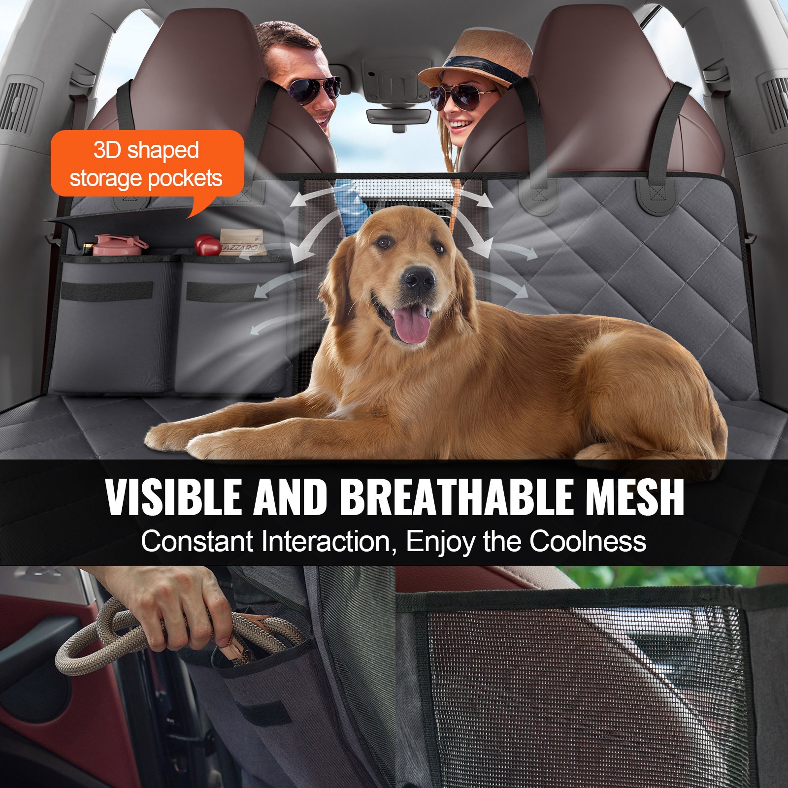 VEVOR Back Seat Extender for Dogs,Dog Hammock for Car Back seat,Waterproof Hard Bottom Dog Car Seat Cover for Back Seat 54"x24",Supports 400lbs with Mesh Window and Storage Pocket for Car, SUV