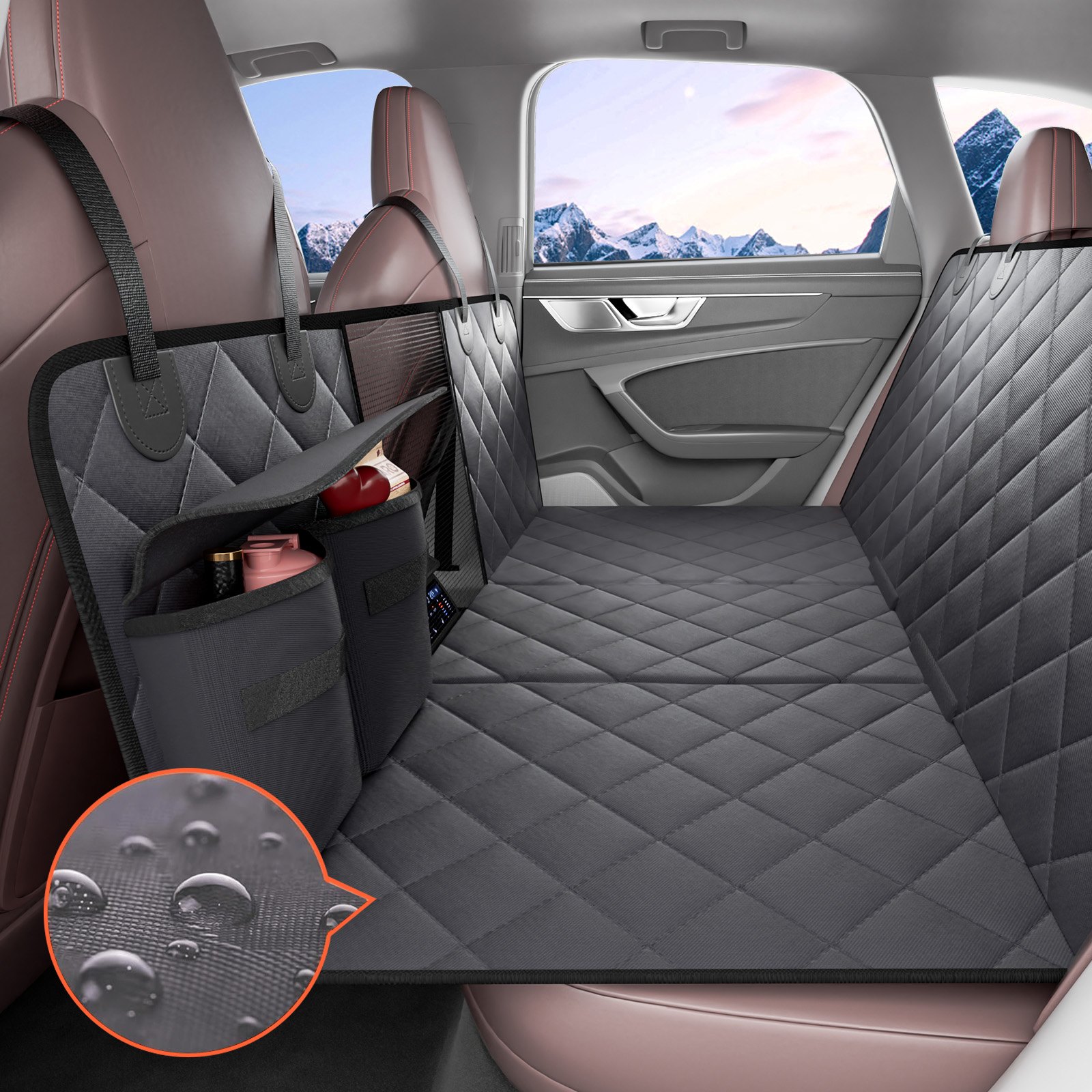 VEVOR Back Seat Extender for Dogs,Dog Hammock for Car Back seat,Waterproof Hard Bottom Dog Car Seat Cover for Back Seat 54"x24",Supports 400lbs with Mesh Window and Storage Pocket for Car, SUV