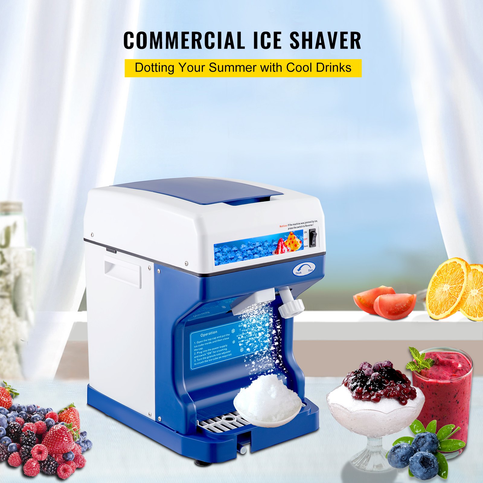 VEVOR 110V Electric Shaved Ice Machine 250W Snow Cone Maker Tabletop with Adjustable Ice Texture, Ice Shaving Machine 265LBs/hr for Home and Commerical Use