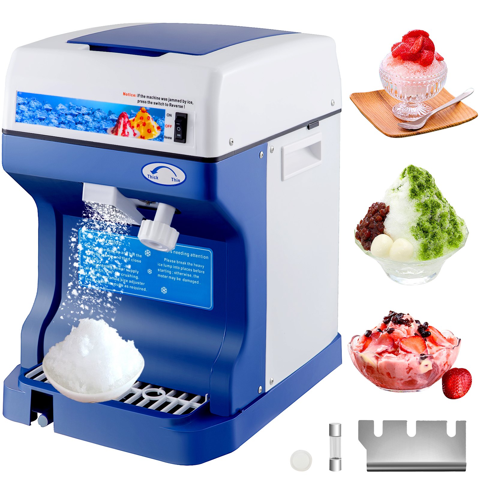 VEVOR 110V Electric Shaved Ice Machine 250W Snow Cone Maker Tabletop with Adjustable Ice Texture, Ice Shaving Machine 265LBs/hr for Home and Commerical Use
