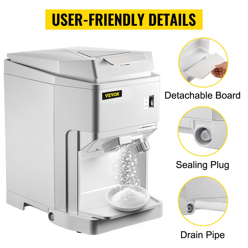 VEVOR Ice Shaver Machine Electric, Snow Cone Machine Commercial 265 LBS/H, Shaved Ice Machine with Ice Hopper & Lid, 250W Ice Crusher with Drain Pipe Tabletop Shaved Ice Maker with Adjustable Fineness