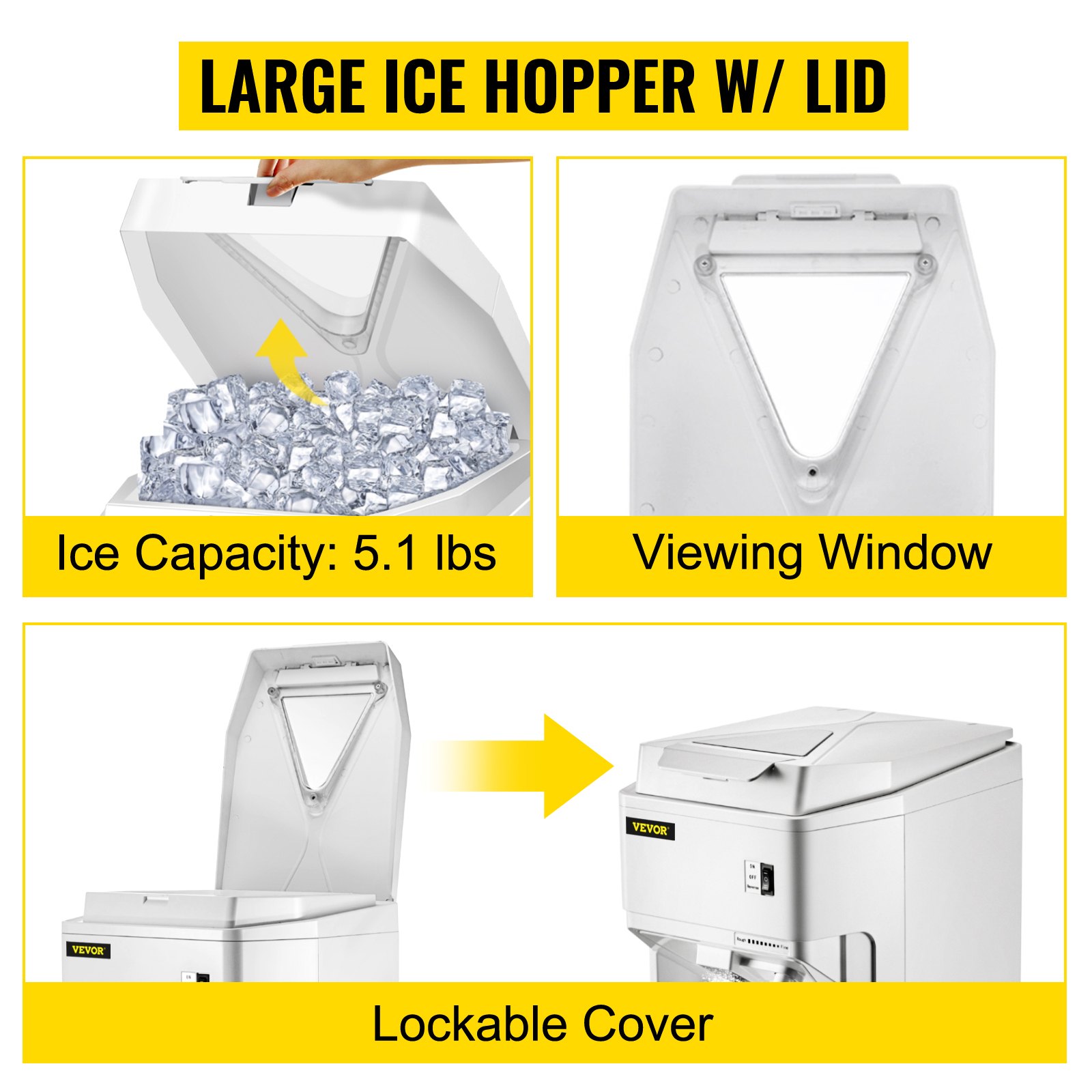 VEVOR Ice Shaver Machine Electric, Snow Cone Machine Commercial 265 LBS/H, Shaved Ice Machine with Ice Hopper & Lid, 250W Ice Crusher with Drain Pipe Tabletop Shaved Ice Maker with Adjustable Fineness