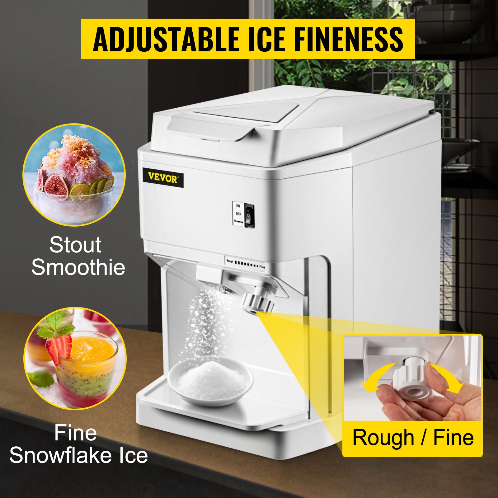 VEVOR Ice Shaver Machine Electric, Snow Cone Machine Commercial 265 LBS/H, Shaved Ice Machine with Ice Hopper & Lid, 250W Ice Crusher with Drain Pipe Tabletop Shaved Ice Maker with Adjustable Fineness