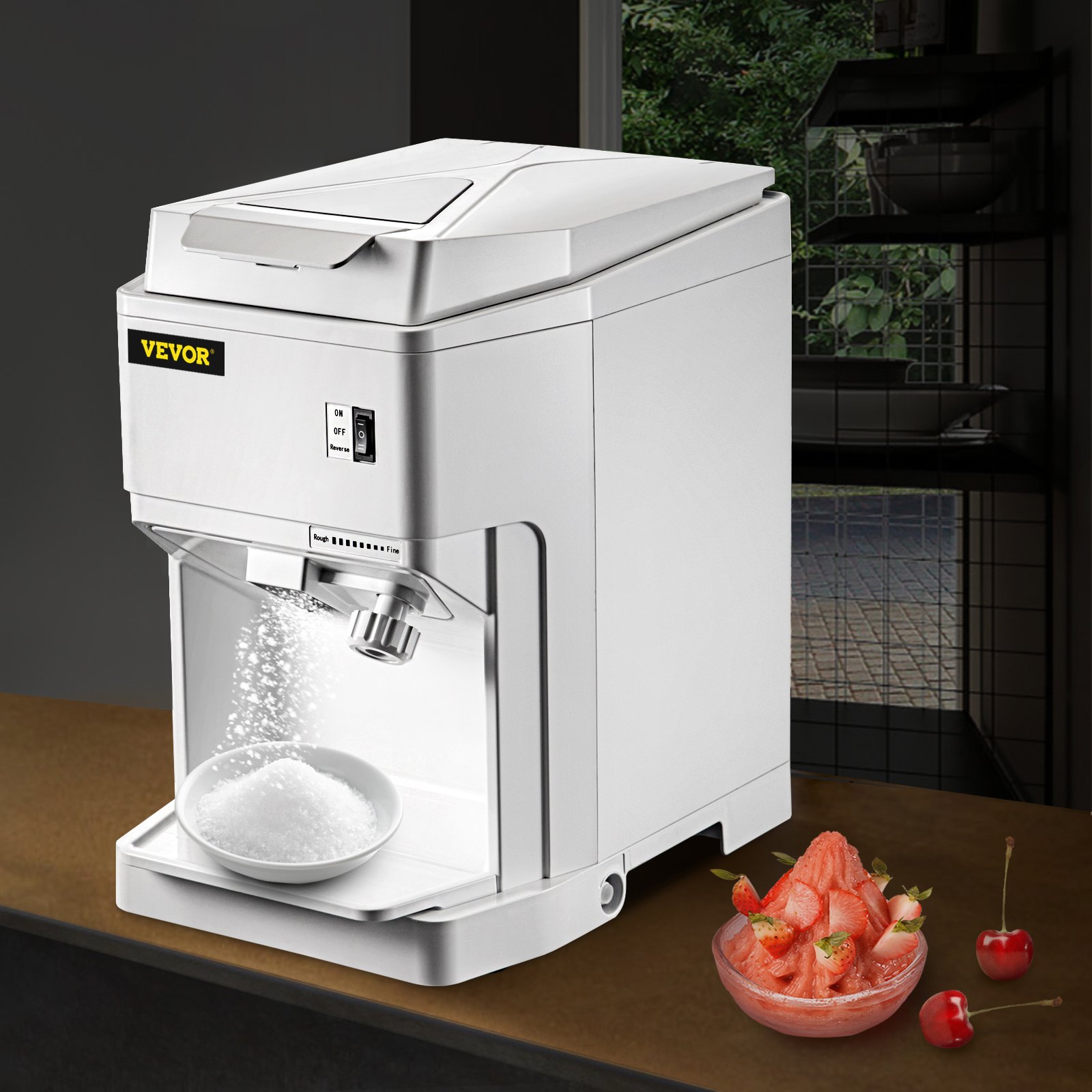 VEVOR Ice Shaver Machine Electric, Snow Cone Machine Commercial 265 LBS/H, Shaved Ice Machine with Ice Hopper & Lid, 250W Ice Crusher with Drain Pipe Tabletop Shaved Ice Maker with Adjustable Fineness
