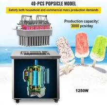 VEVOR Commercial Popsicle Machine Single Model Set Commercial Ice Pop Machine 40 Pcs Ice Lolly Making Machine Stainless Steel Popsicle Making Machine with Lollipop Set for Bars, Cafes, Milk-Tea Stores