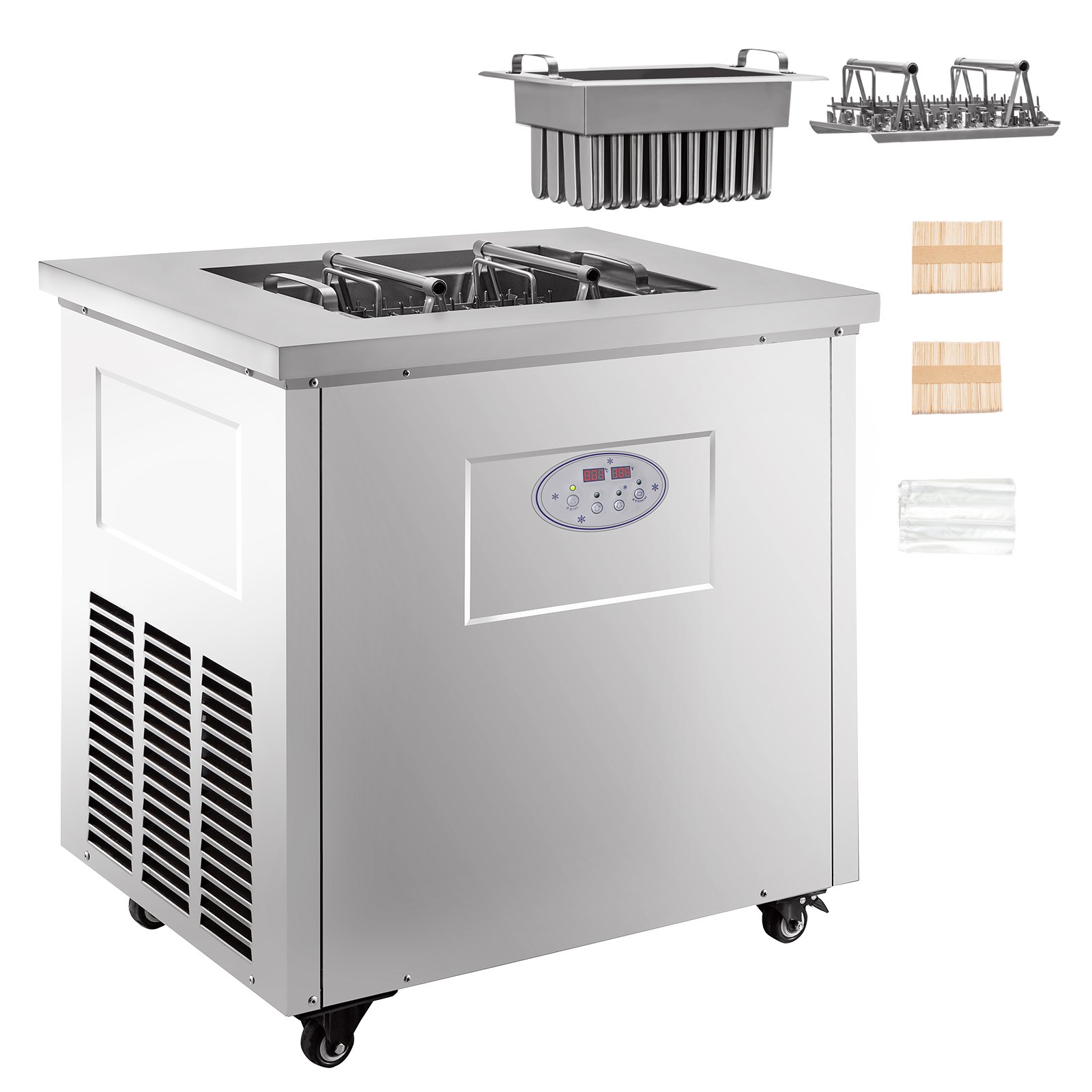 VEVOR Commercial Popsicle Machine Single Model Set Commercial Ice Pop Machine 40 Pcs Ice Lolly Making Machine Stainless Steel Popsicle Making Machine with Lollipop Set for Bars, Cafes, Milk-Tea Stores