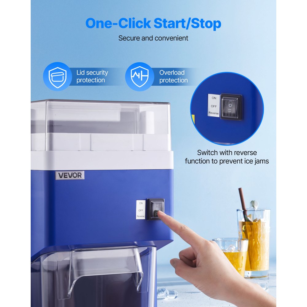 VEVOR Commercial Ice Shaver Machine, 1.91QT /1.8L Large Electric Snow Cone Machine, Fine & Fluffy with 300W Motor, Stainless Steel Blades, Shaved Ice Maker for Dessert Shop Home Party Restaurant, Blue