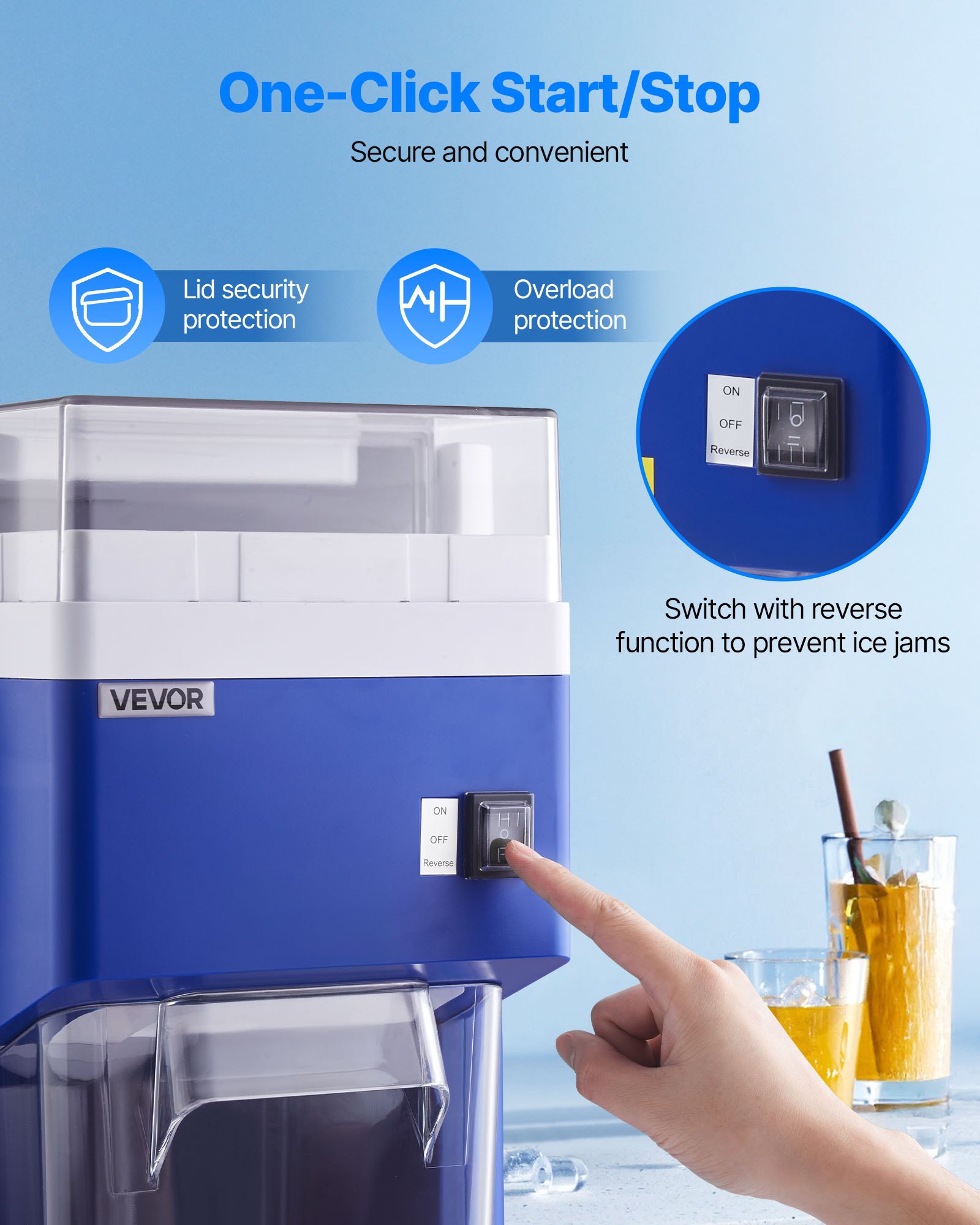 VEVOR Commercial Ice Shaver Machine, 1.91QT /1.8L Large Electric Snow Cone Machine, Fine & Fluffy with 300W Motor, Stainless Steel Blades, Shaved Ice Maker for Dessert Shop Home Party Restaurant, Blue