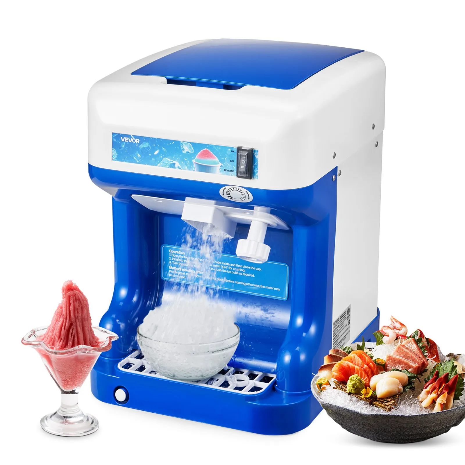 VEVOR Commercial Ice Shaver Crusher, 286lbs Per Hour Electric Snow Cone Maker with 2L Ice Cube Box, 250W 1500RPM Tabletop Shaved Ice Machine for Parties Events Snack Bar, Home and Commercial Use (Blue)