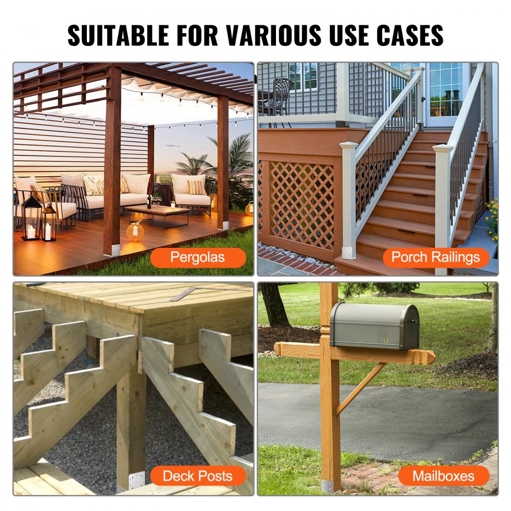 VEVOR 8"x 8" Post Base, 4Pcs Stainless Steel Adjustable Post Anchor Bracket(Internal 7.8 x 7.3"), Adjustable Post Base for Pavilion Deck Porch Handrail Railing Support Decorative Anchor Plate