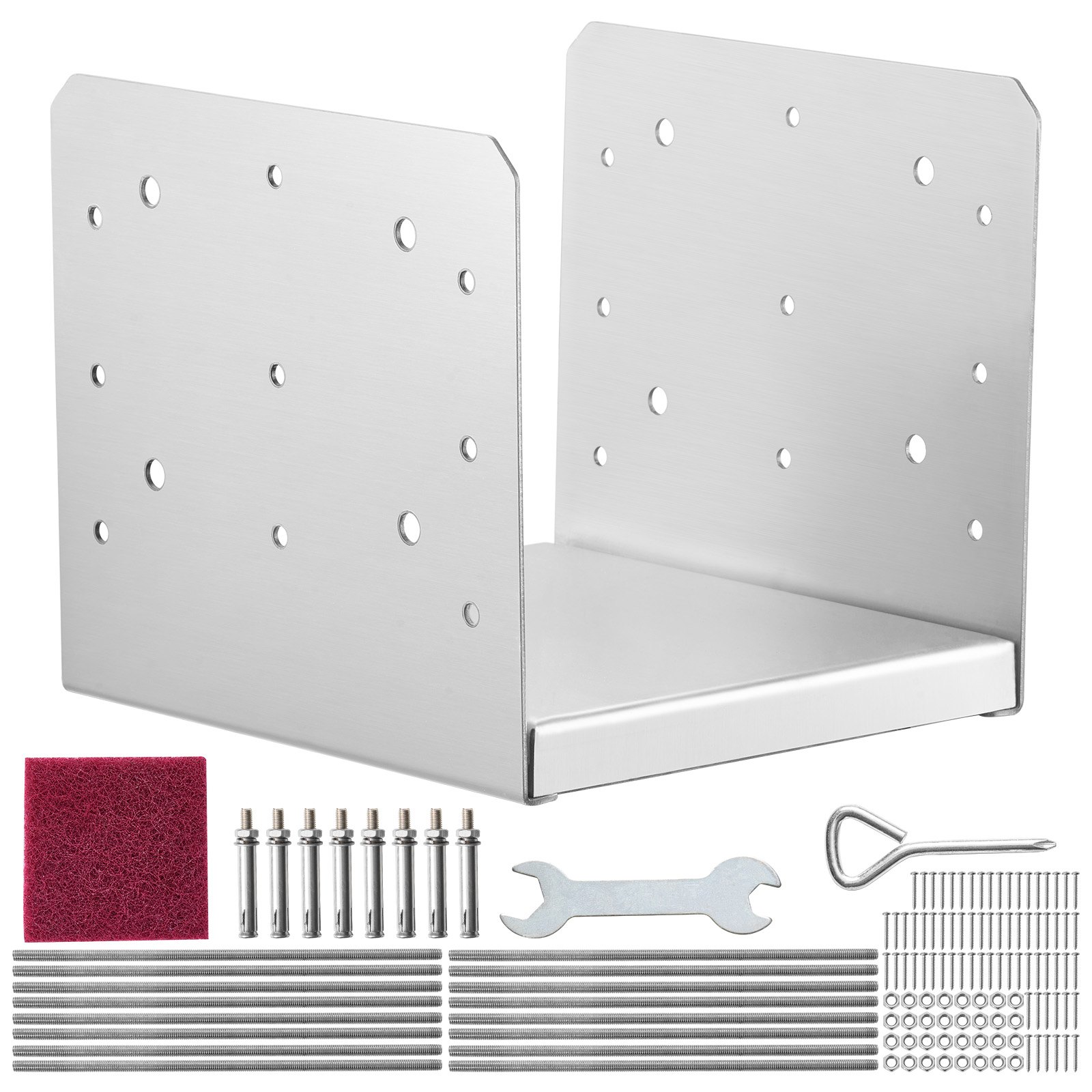 VEVOR 8"x 8" Post Base, 4Pcs Stainless Steel Adjustable Post Anchor Bracket(Internal 7.8 x 7.3"), Adjustable Post Base for Pavilion Deck Porch Handrail Railing Support Decorative Anchor Plate