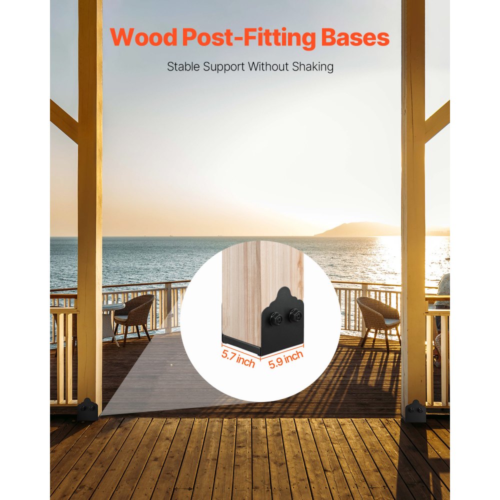 VEVOR 6x6 Post Base 2 Pcs, Inner Size 5.9x5.55 inch / 150x141 mm Post Brackets, Heavy Duty Carbon Steel Decking Posts, Wood Posts Brackets for Pavilion Deck Railing Support Deck Base Plate, Black