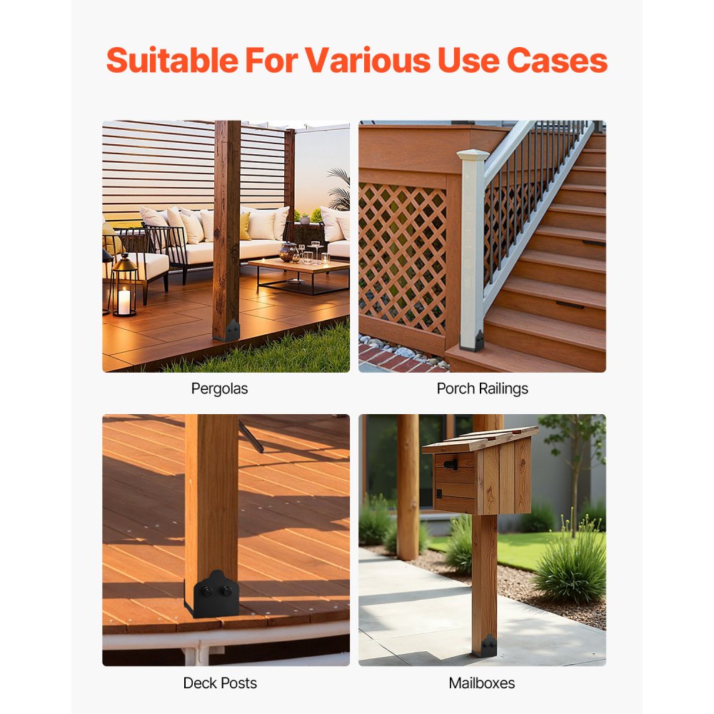 VEVOR 6x6 Post Base 2 Pcs, Inner Size 5.9x5.55 inch / 150x141 mm Post Brackets, Heavy Duty Carbon Steel Decking Posts, Wood Posts Brackets for Pavilion Deck Railing Support Deck Base Plate, Black