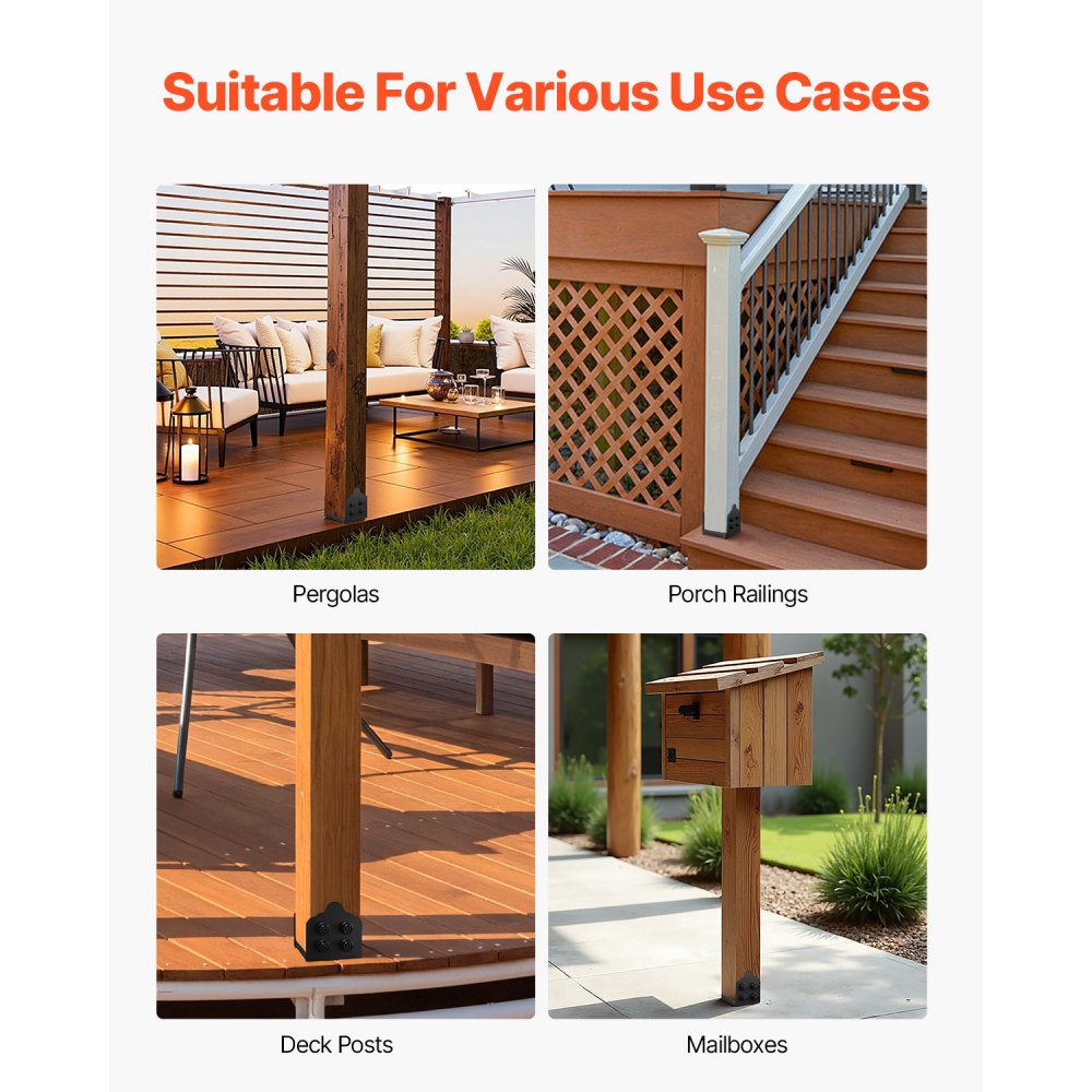 VEVOR 8x8 Post Base 2 Pcs, Inner Size 7.9x7.5 inch / 200x190 mm Post Brackets, Heavy Duty Carbon Steel Decking Posts, Wood Posts Brackets for Pavilion Deck Railing Support Deck Base Plate, Black