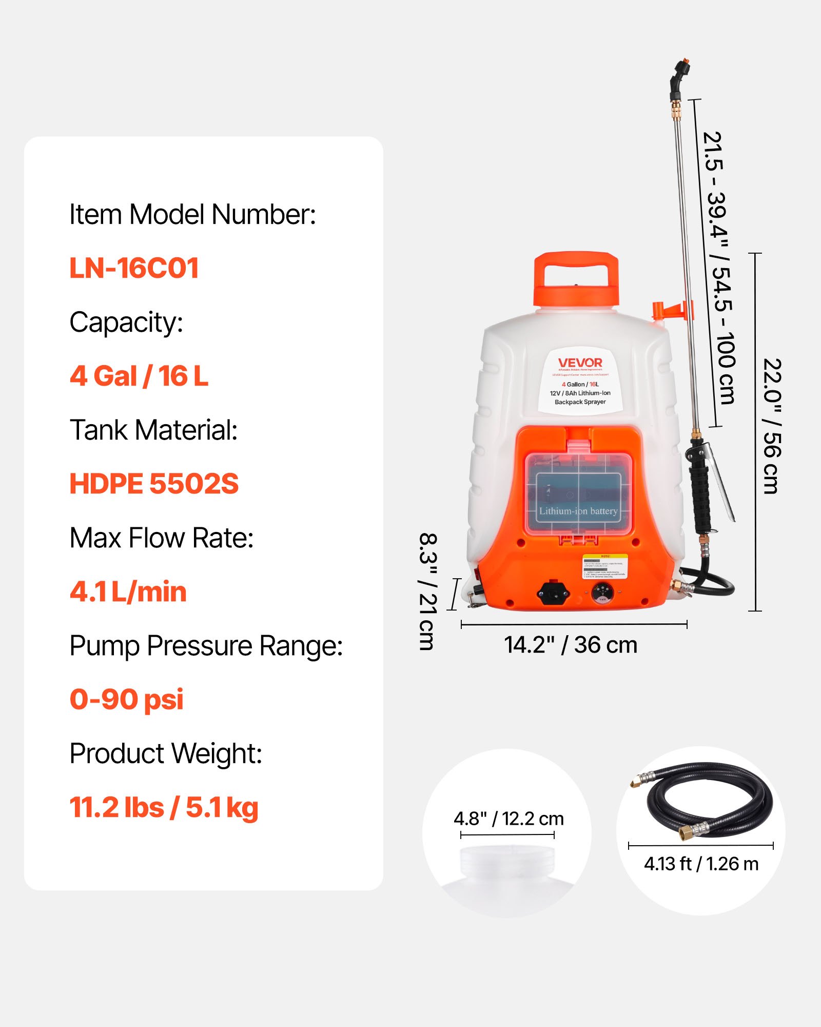 VEVOR Battery Powered Backpack Sprayer, 4 Gallons Electric Lawn Sprayer with 8 Nozzles & 2 Telescopic Wands, 90PSI Adjustable Pressure, 4-6 Hour Runtime, Yard Sprayers for Lawn and Garden
