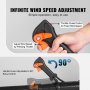 hand holding the VEVOR backpack leaf blower throttle with wind speed adjustment and 90-degree handle rotation.