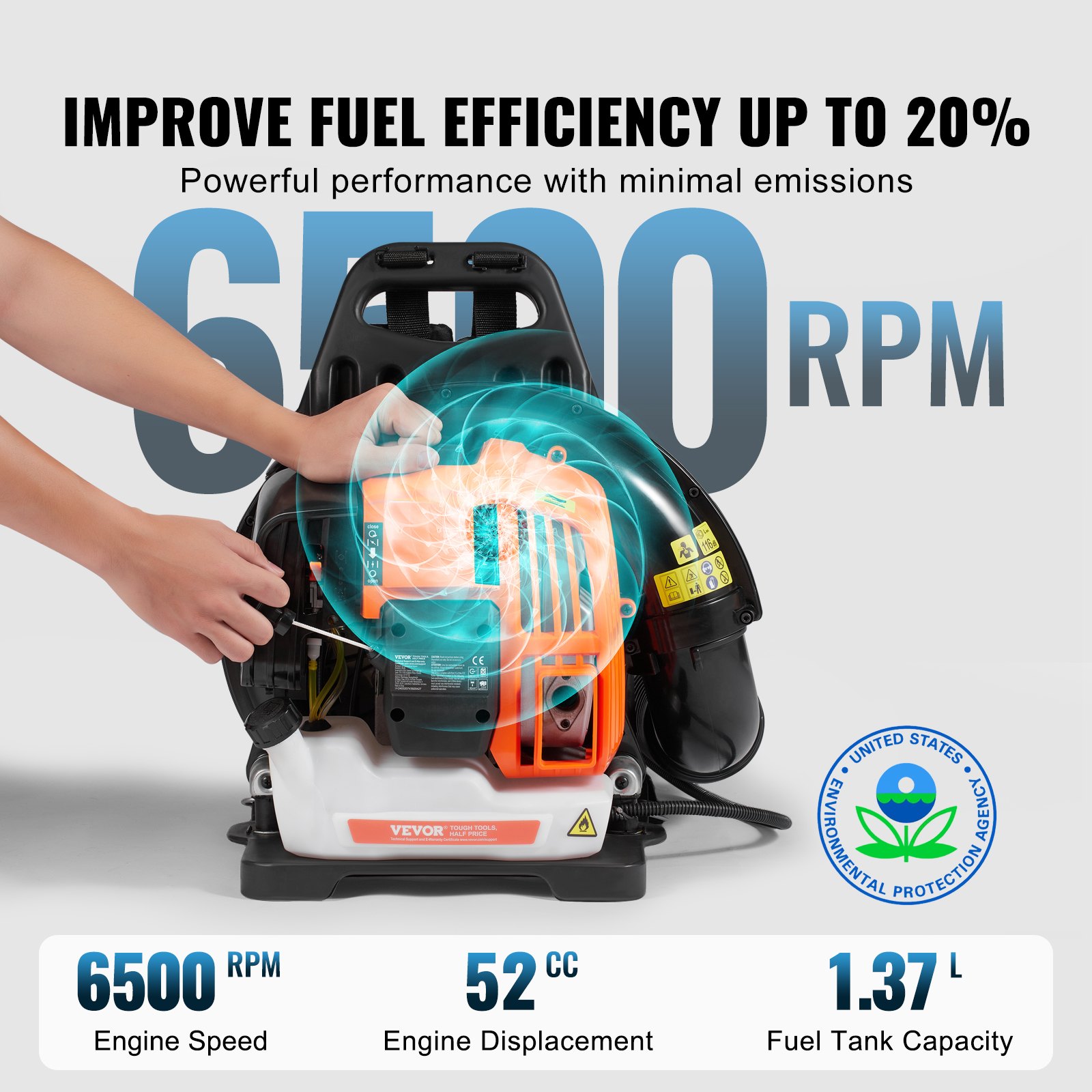 Backpack Leaf Blower, 52CC 2-Cycle Leaf Blower with 1.37L Fuel Tank, 480CFM Air Volume 175MPH Speed, Ideal for Lawn Care, Leaf Cleaning, and Snow Removal Backpack Leaf Blower, 52CC 2-Cycle Leaf Blower with 1.37L Fuel Tank, 480CFM Air Volume 175MPH Speed, Ideal for Lawn Care, Leaf Cleaning, and Snow Removal
