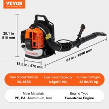 VEVOR Backpack Leaf Blower, 63CC 2-Cycle Gas Leaf Blower with 1.89L Fuel Tank, 1110CFM Air Volume 220MPH Speed, Ideal for Lawn Care, Leaf Cleaning, and Snow Removal