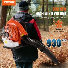VEVOR Backpack Leaf Blower, 79CC 2-Cycle Gas Leaf Blower with 3L Fuel Tank, 930CFM Air Volume 184MPH Speed, Ideal for Lawn Care, Leaf Cleaning, and Snow Removal