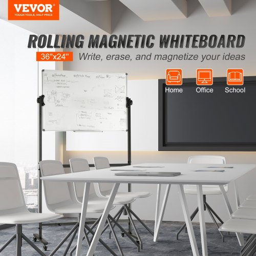 XIWODE 24x36 Inch Magnetic Mobile Whiteboard - Double-Sided With Wheels & Adjustable Height