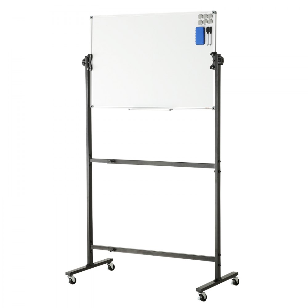 VEVOR Rolling Magnetic Whiteboard, Double-sided Mobile Whiteboard 36x24 Inches, Adjustable Height Dry Erase Board with Wheels, 1 Magnetic Erase & 3 Dry Erase Markers & Movable Tray Office, School