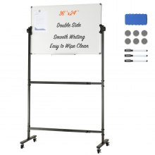 VEVOR Rolling Magnetic Whiteboard, Double-sided Mobile Whiteboard 36x24 Inches, Adjustable Height Dry Erase Board with Wheels, 1 Magnetic Erase & 3 Dry Erase Markers & Movable Tray Office, School