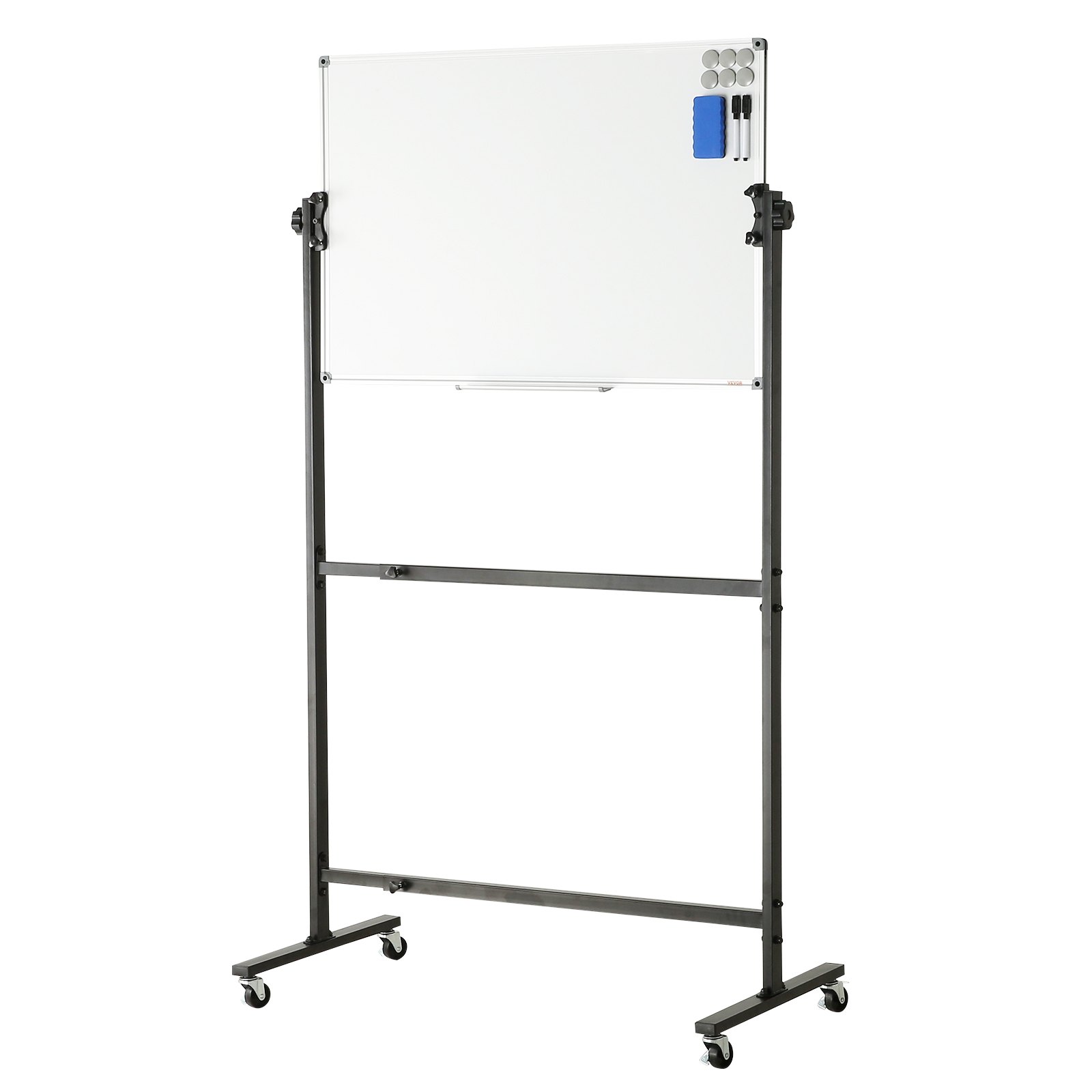 VEVOR Rolling Magnetic Whiteboard, Double-sided Mobile Whiteboard 36x24 Inches, Adjustable Height Dry Erase Board with Wheels, 1 Magnetic Erase & 3 Dry Erase Markers & Movable Tray Office, School