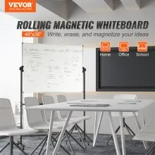 VEVOR Rolling Magnetic Whiteboard, Double-sided Mobile Whiteboard 48x36 Inches, Adjustable Height Dry Erase Board with Wheels, 1 Magnetic Erase & 3 Dry Erase Markers & Movable Tray for Office School