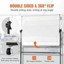 VEVOR Rolling Magnetic Whiteboard, Double-sided Mobile Whiteboard 48x36 Inches, Adjustable Height Dry Erase Board with Wheels, 1 Magnetic Erase & 3 Dry Erase Markers & Movable Tray for Office School