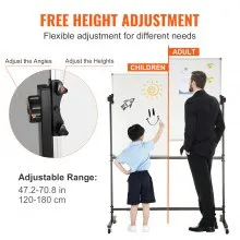 VEVOR Rolling Magnetic Whiteboard, Double-sided Mobile Whiteboard 48x36 Inches, Adjustable Height Dry Erase Board with Wheels, 1 Magnetic Erase & 3 Dry Erase Markers & Movable Tray for Office School