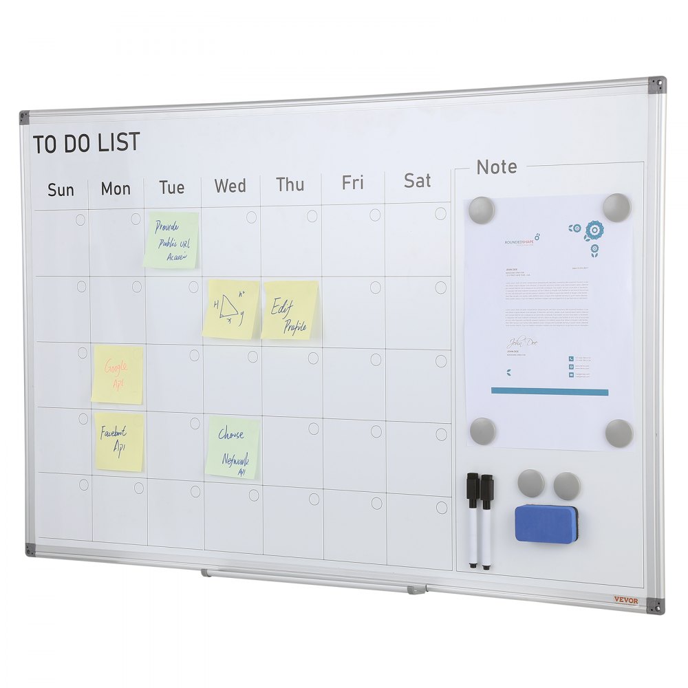 VEVOR Dry Erase Calendar for Wall, 36 x 24 Inches Whiteboard Calendar, Monthly Planner Magnetic Dry Erase Board, 1 Magnetic Erase & 2 Dry Erase