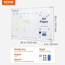 VEVOR Calendar Whiteboard, 36 x 24 Inches Magnetic Dry Erase Calendar Board, Monthly Planner Whiteboard for Wall, 1 Magnetic Erase & 2 Dry Erase Marker & Movable Tray for Restaurant Office Home School